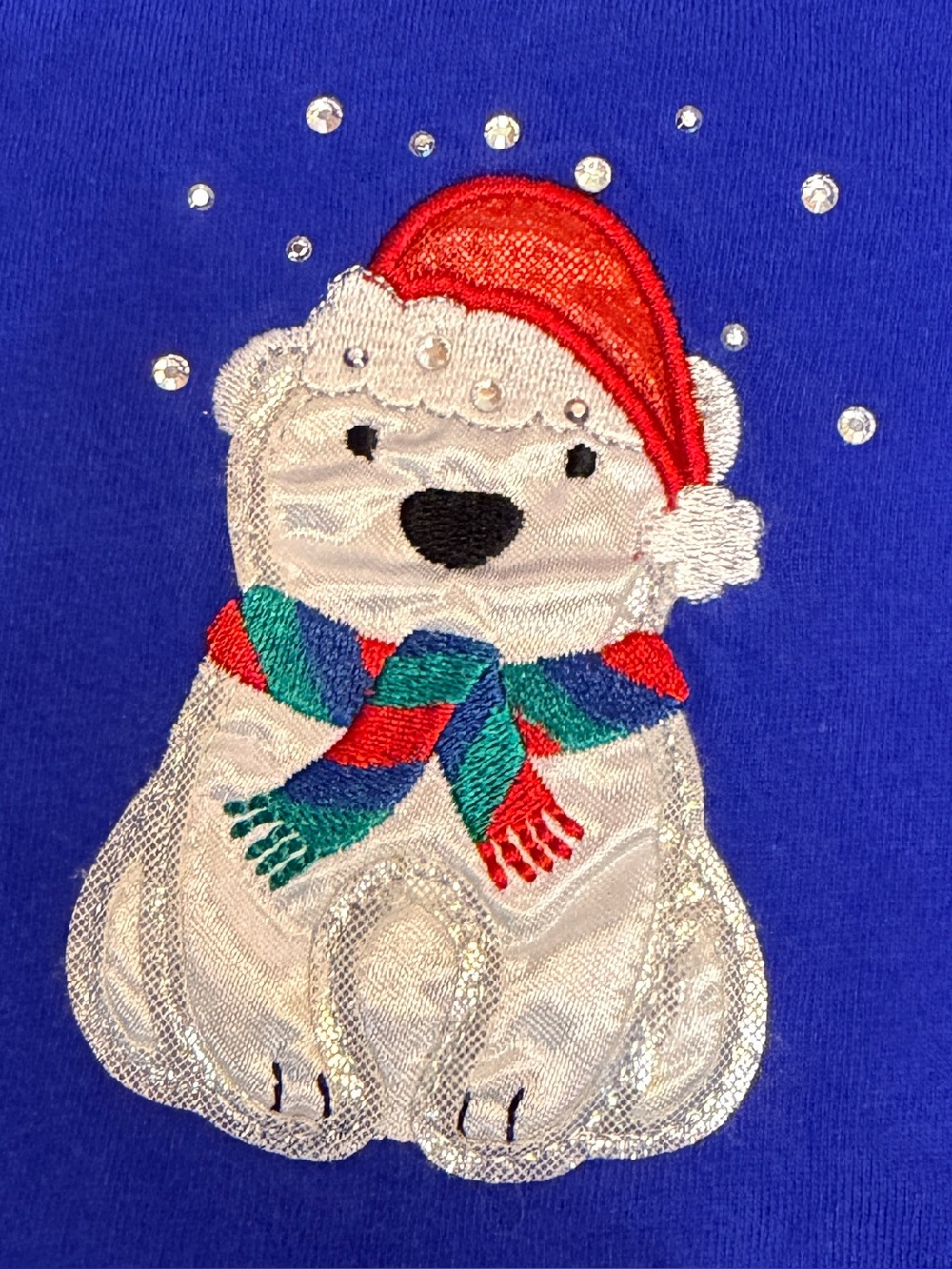 Holiday Editions Womens Blue Polar Bear Embroidered V-Neck Top 3X Cotton Pullove